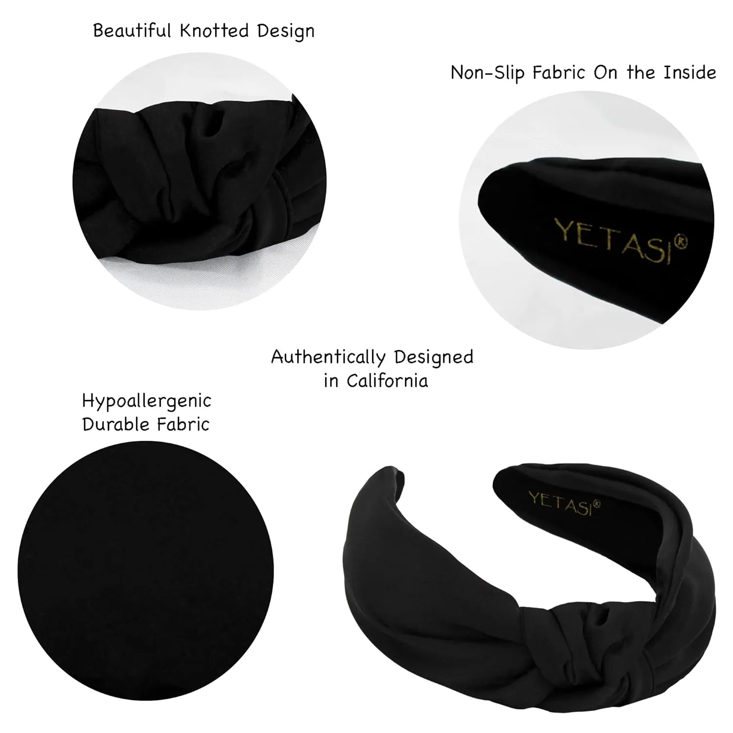 Headbands for Women Black Satin,Elegant Knotted Headband for Women Made of Non-Slip Silk Quality Satin Fabric, Top Knot Head band is Womens Headbands Fashion Designer