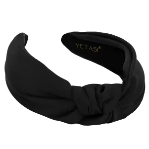 Headbands for Women Black Satin,Elegant Knotted Headband for Women Made of Non-Slip Silk Quality Satin Fabric, Top Knot Head band is Womens Headbands Fashion Designer