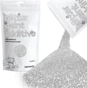 Hemway Glitter Paint Additive Glitter Crystals for Acrylic Paint, Interior & Exterior Walls, Wood, Varnish, Furniture, Matte, Gloss, Satin, Silk - 100g / 3.5oz - Silver