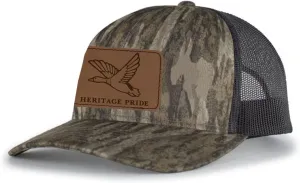 Heritage Pride Mallard Duck Laser Engraved Leather Mens Trucker Hat Baseball Cap