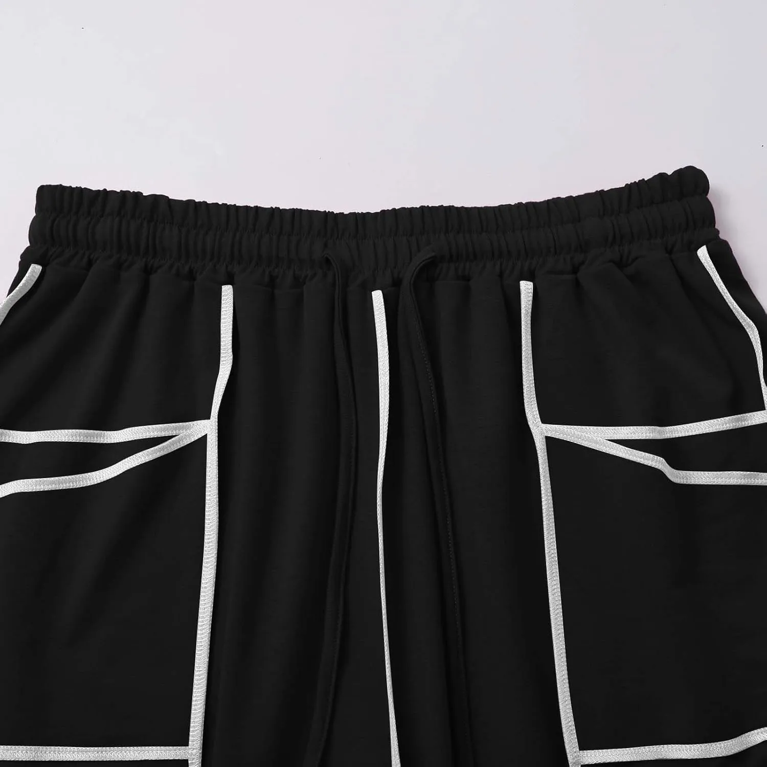 HGps8w Women's Summer Trendy Striped Loose Palazzo Pants Wide Leg Elastic Waist Sweatpants Lounge Trousers with Pockets