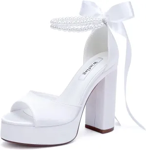 High Heel Platform Bridal Shoes Pearl Heels Wedding Shoes for Bride Platform Heeled Wedding Sandals
