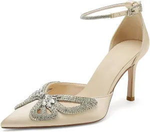 High Heel Wedding Shoes for Bride Closed Toe Bridal Heels Rhinestones Butterfly Prom Evening Party Shoes