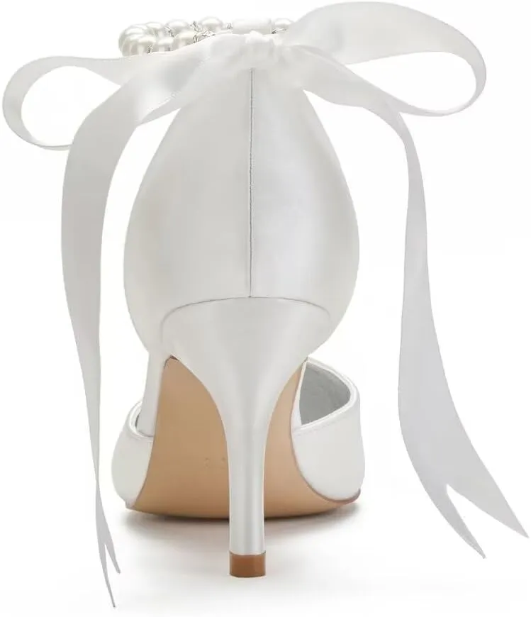 High Heel Wedding Shoes for Bride Closed Toe Pearl Bridal Heels Formal Pumps for Women Evening