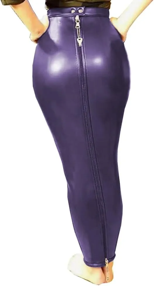 High Waist Sissy Long Hobble Skirts Exotic Faux Leather Lockable One-Step Bodycon Skirts