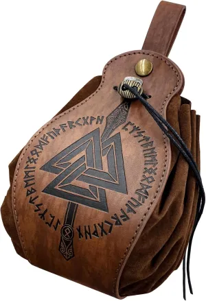 HiiFeuer Medieval Faux Leather Pouch, Portable Drawstring Purse, Vintage Belt Pouch Dice Bag For LARP Ren Faire