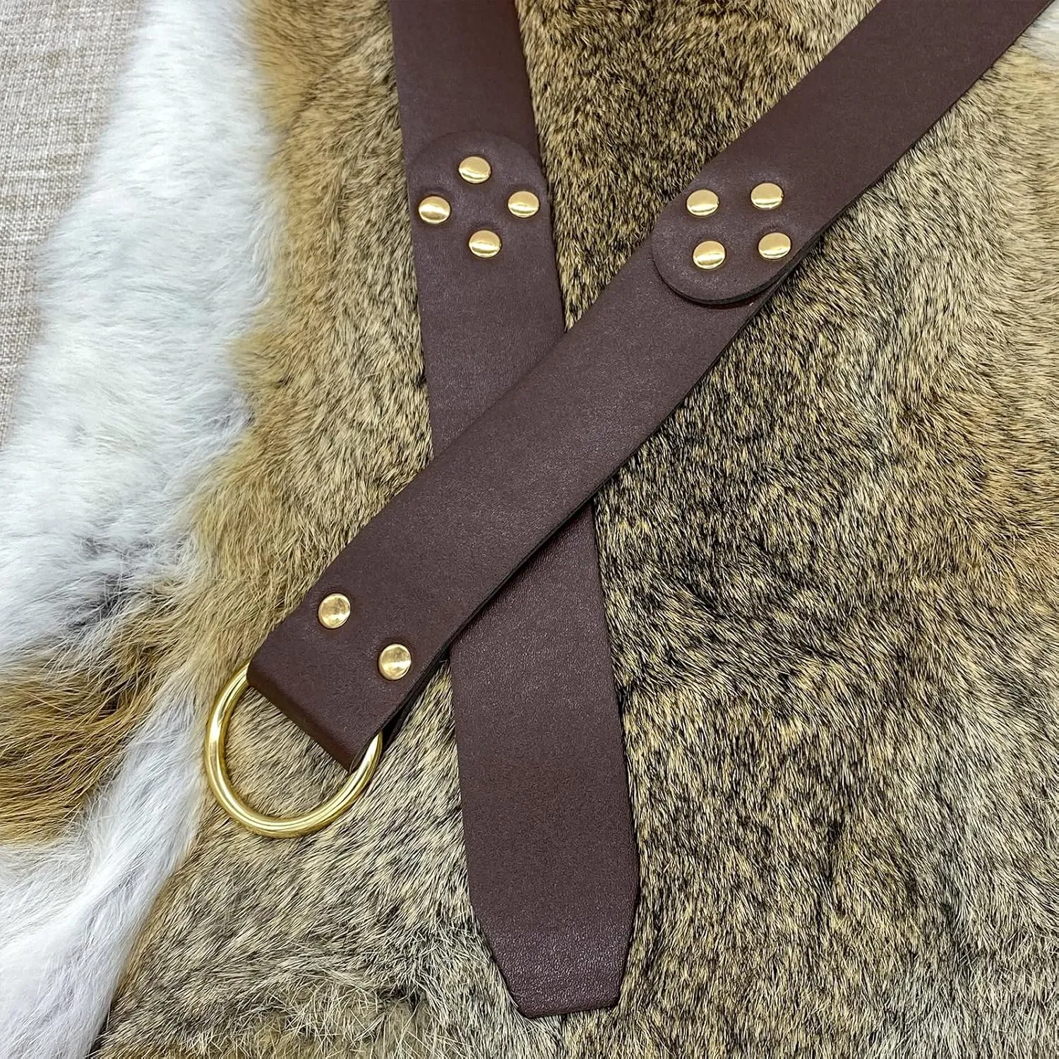 HiiFeuer Medieval O Ring Belt with Portable Drawstring Pouch, Retro Renaissance Faux Leather Belt and Purse Set for Ren Faire