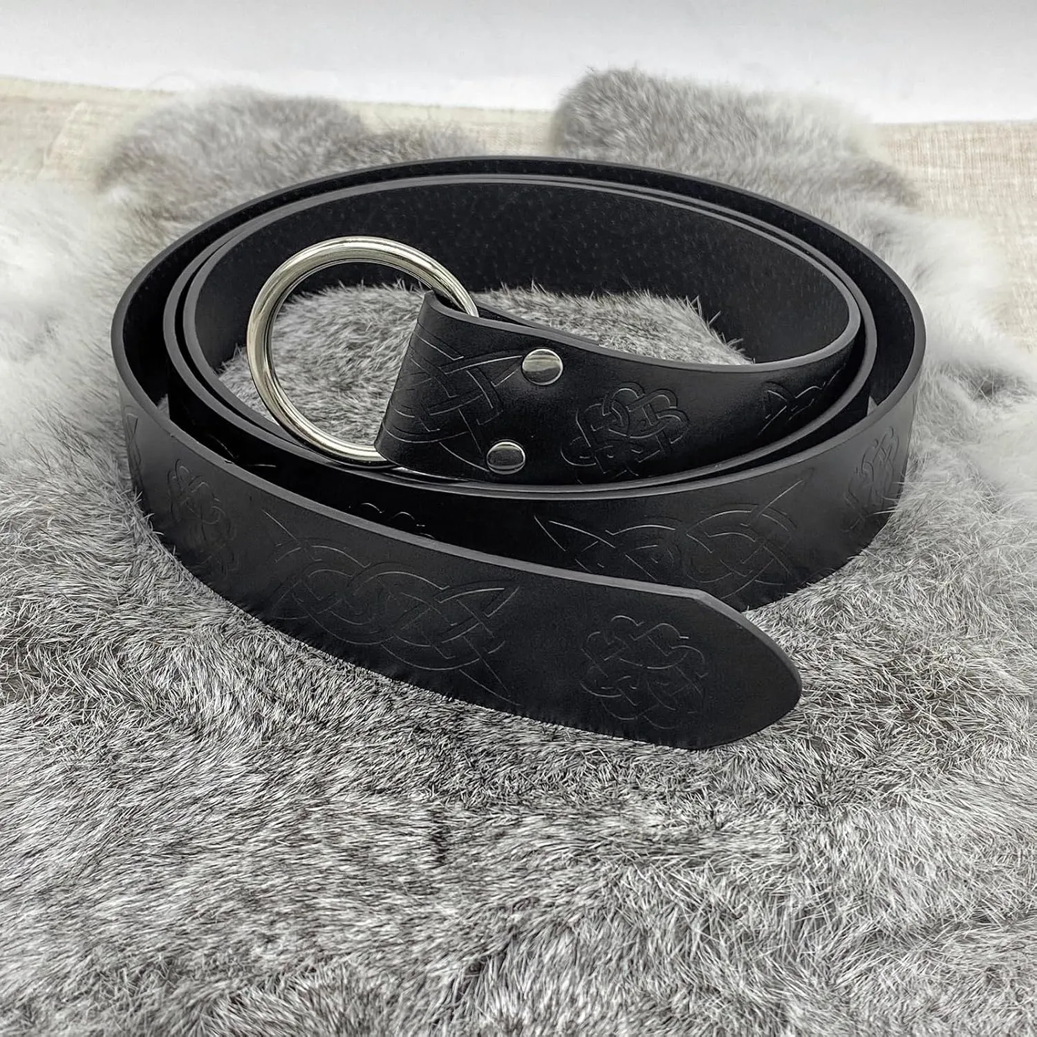 HiiFeuer Medieval O Ring Belt with Portable Drawstring Pouch, Retro Renaissance Faux Leather Belt and Purse Set for Ren Faire