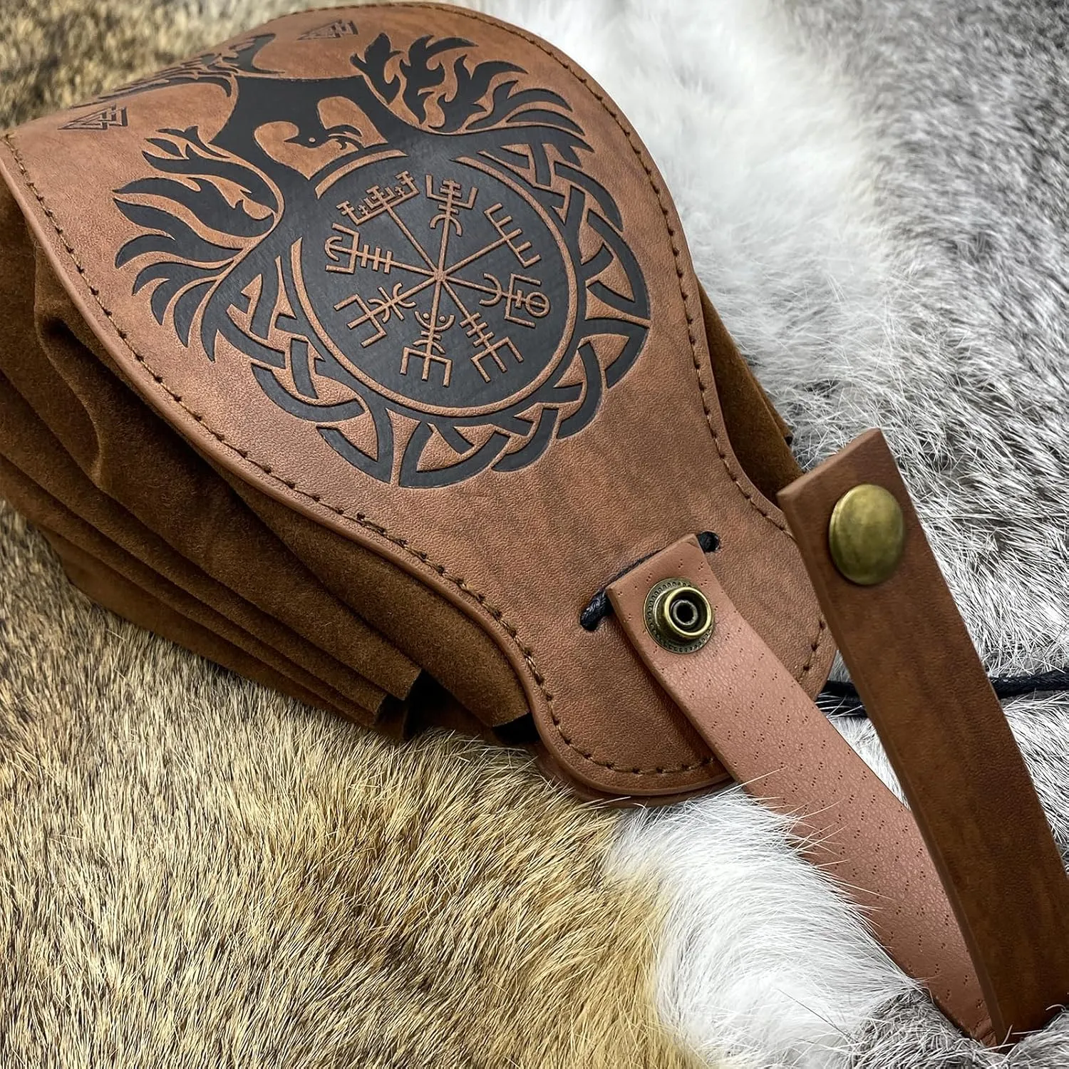 HiiFeuer Medieval O Ring Belt with Portable Drawstring Pouch, Retro Renaissance Faux Leather Belt and Purse Set for Ren Faire