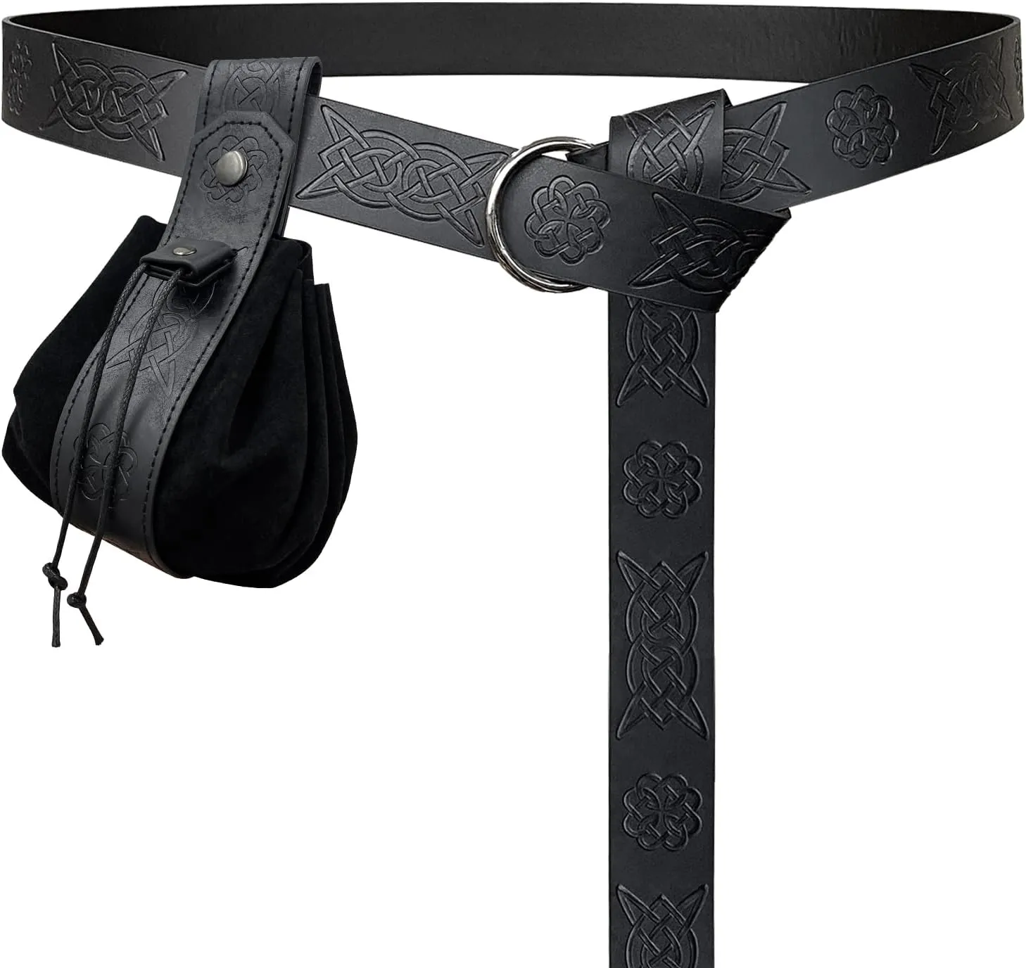 HiiFeuer Medieval O Ring Belt with Portable Drawstring Pouch, Retro Renaissance Faux Leather Belt and Purse Set for Ren Faire
