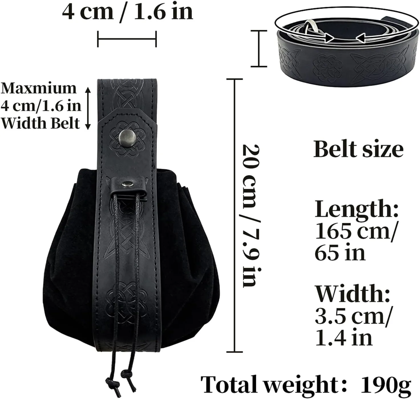 HiiFeuer Medieval O Ring Belt with Portable Drawstring Pouch, Retro Renaissance Faux Leather Belt and Purse Set for Ren Faire
