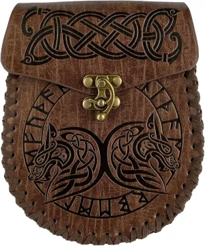 HiiFeuer Nordic Embossed Belt Bag, Retro Medieval Faux Leather Side Pocket, Portable Vintage Waist Bag for LARP Ren Faire