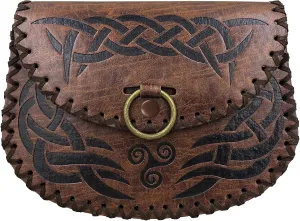 HiiFeuer Viking Embossed Belt Bag, Vintage Medieval Faux Leather Side Pack, Middle Ages Portable Belt Pouch For LARP Ren Faire (Brown B)