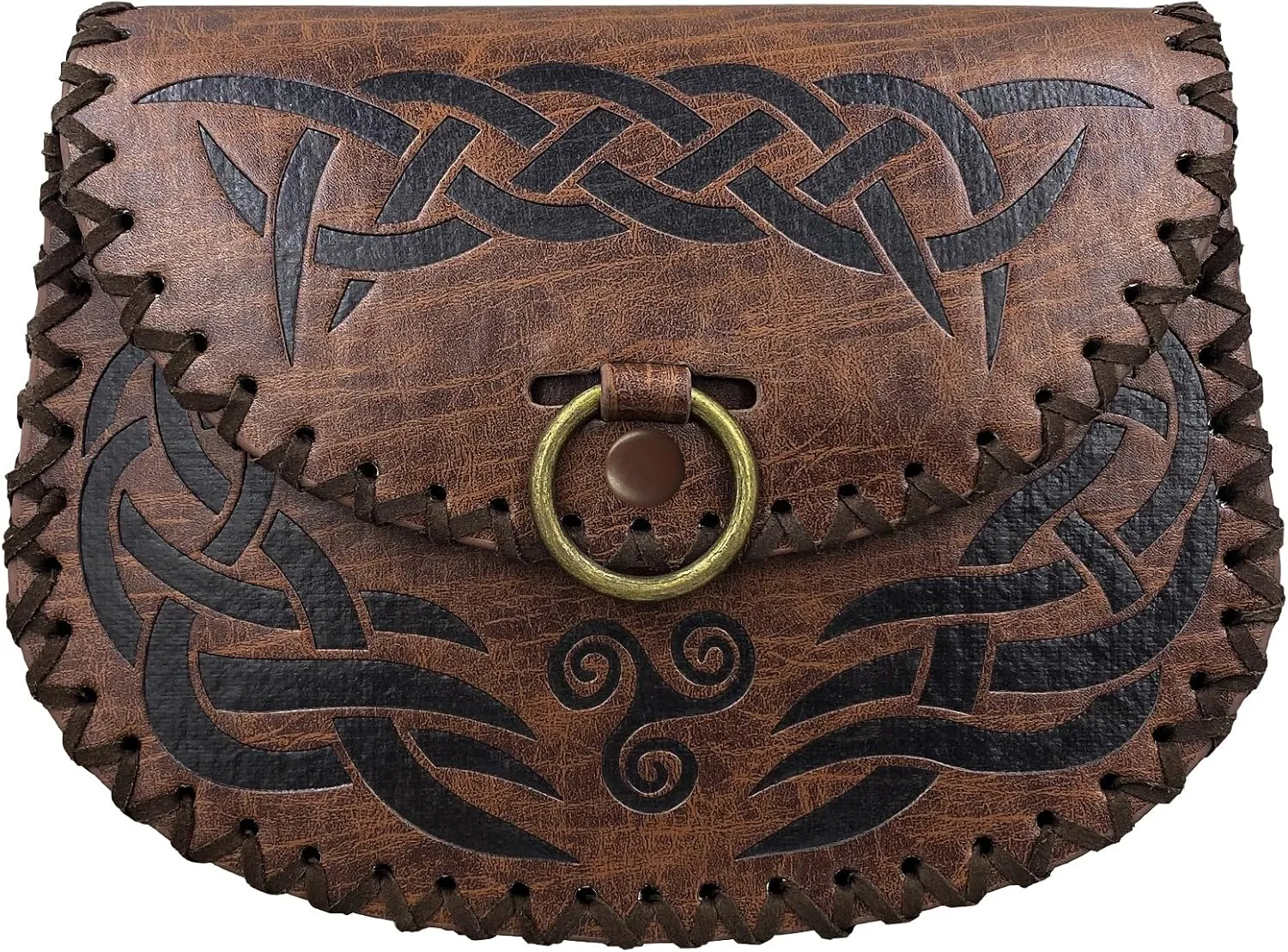 HiiFeuer Viking Embossed Belt Bag, Vintage Medieval Faux Leather Side Pack, Middle Ages Portable Belt Pouch For LARP Ren Faire (Brown B)