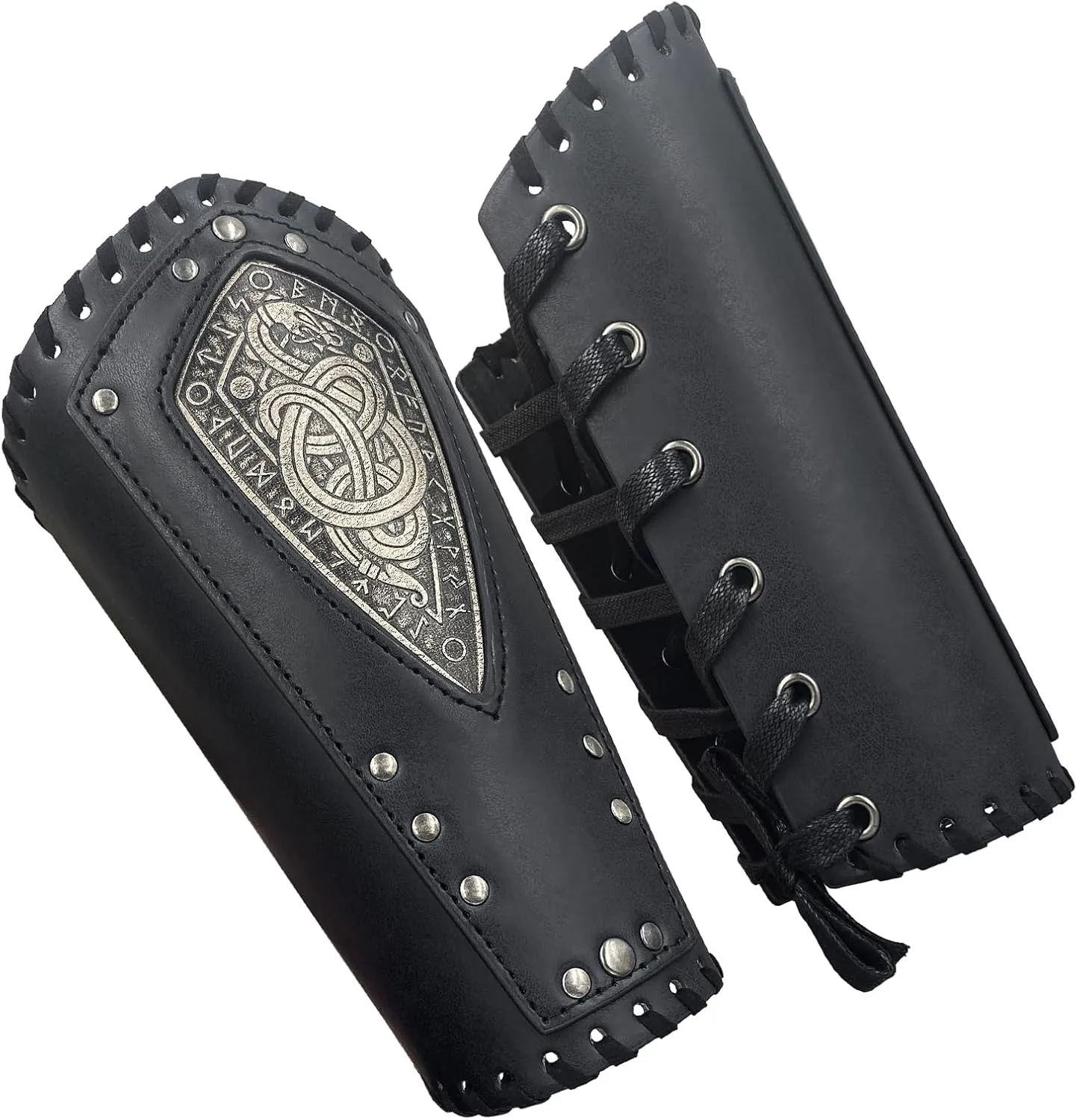 HiiFeuer Viking Embossed Dragon Faux Leather Arm Guards, Medieval Vintage Mercenary Arm Bracers, Retro Knight Gauntlets
