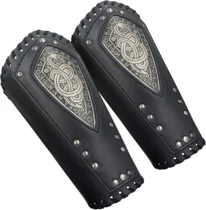 HiiFeuer Viking Embossed Dragon Faux Leather Arm Guards, Medieval Vintage Mercenary Arm Bracers, Retro Knight Gauntlets