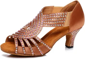 HIPPOSEUS Women's Rhinestones Latin Dance Shoes Slip on Ballroom Salsa Bachata Performance Practice Dancer Shoes,Model L396