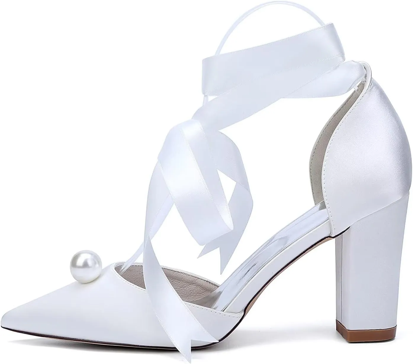 HNVAVQ Womens Wedding Bridal Shoes Chunky Block Heels Court Shoes Ladies Pointed Toe Office Work Mid Heel Pumps for Women