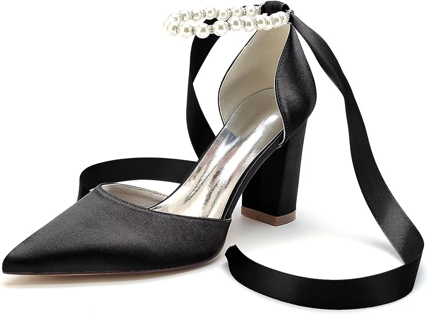 HNVAVQ Women's Wedding Shoes Satin Pumps Chunky Block Heel Pointed Toe Bridal Heels Bridesmaid Elegant Court Shoes for Wedding,Party