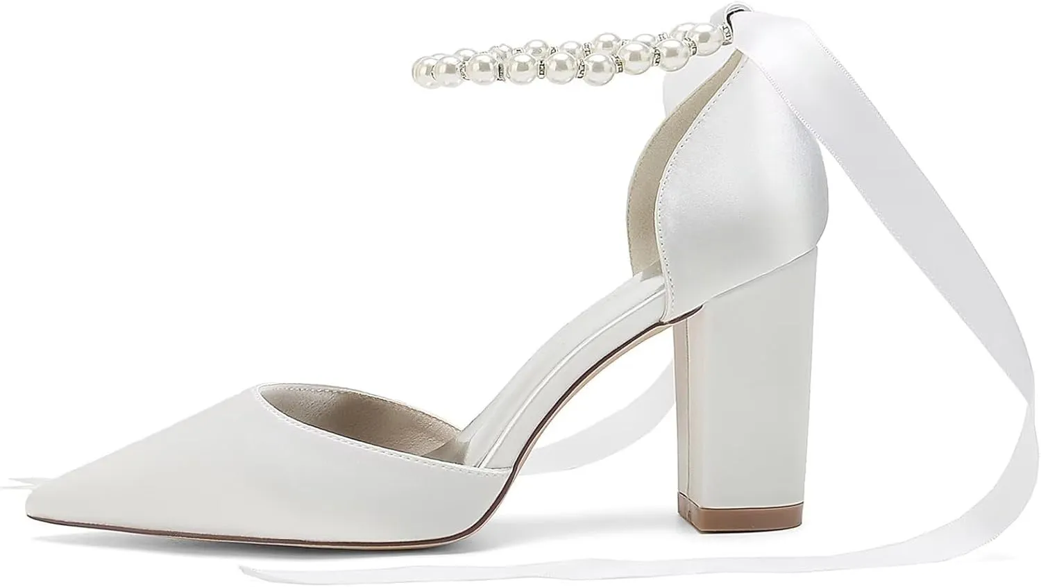 HNVAVQ Women's Wedding Shoes Satin Pumps Chunky Block Heel Pointed Toe Bridal Heels Bridesmaid Elegant Court Shoes for Wedding,Party