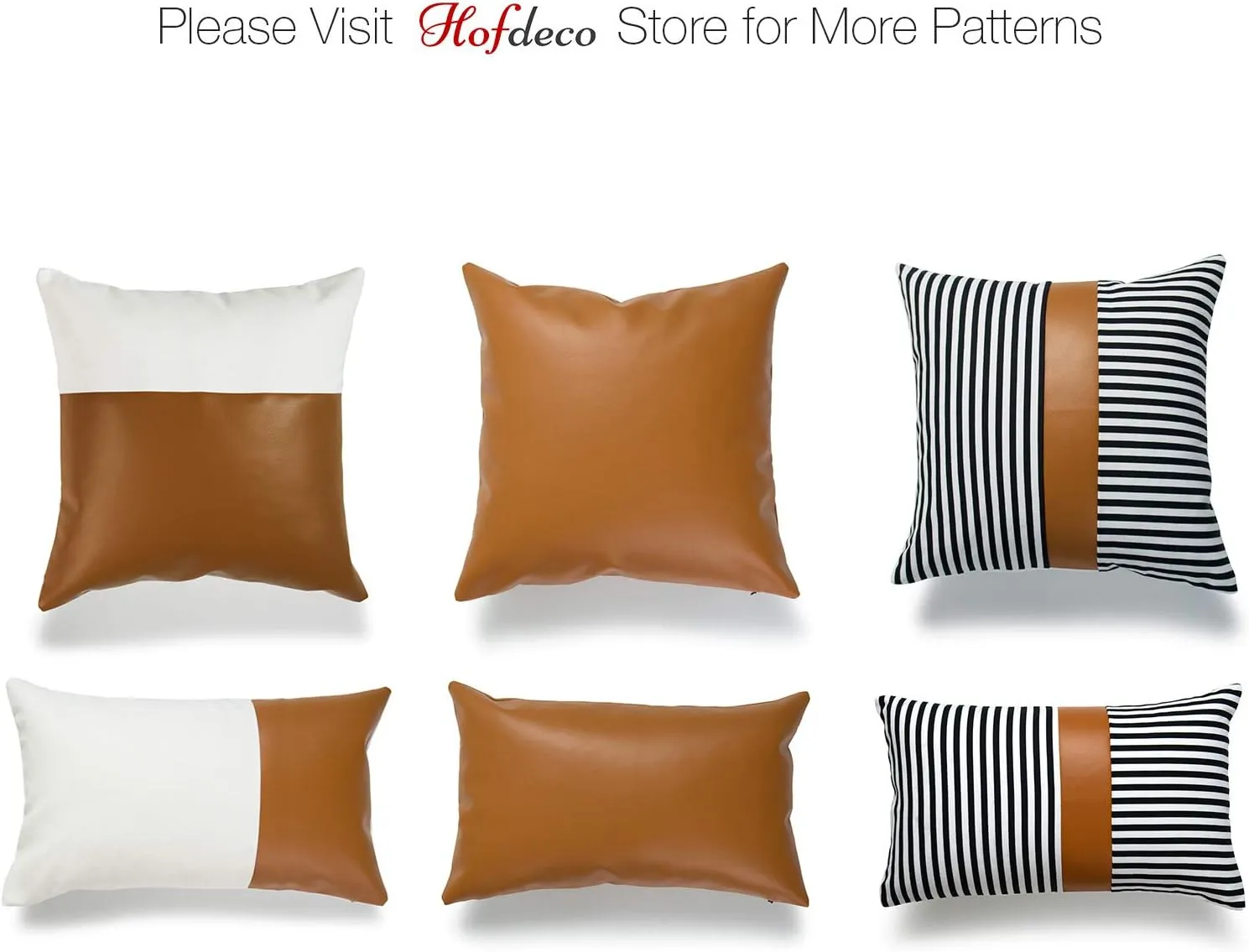 Hofdeco Faux Leather and 100% Cotton Pillow Cover Only, Camel White Modern Design, 18"x18"