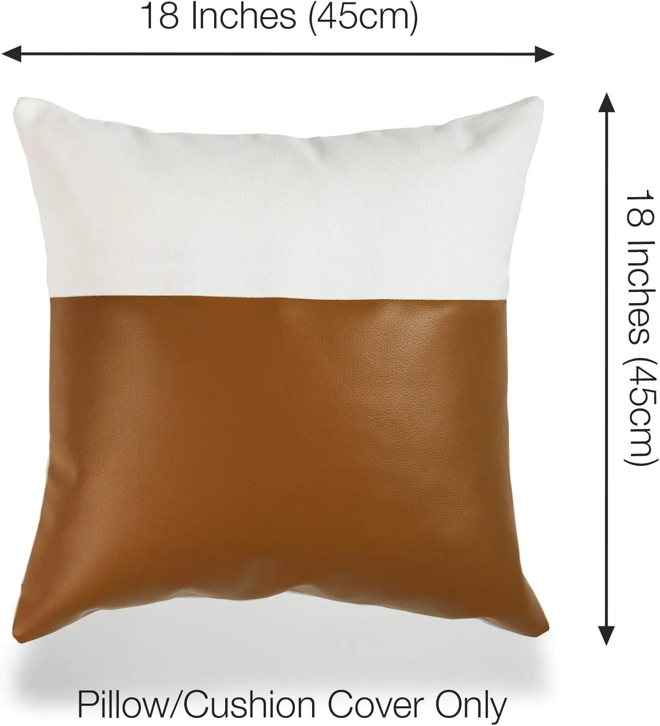 Hofdeco Faux Leather and 100% Cotton Pillow Cover Only, Camel White Modern Design, 18"x18"