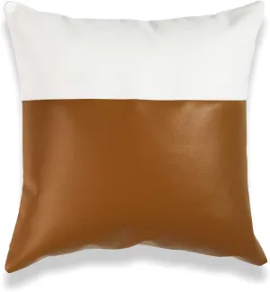 Hofdeco Faux Leather and 100% Cotton Pillow Cover Only, Camel White Modern Design, 18"x18"