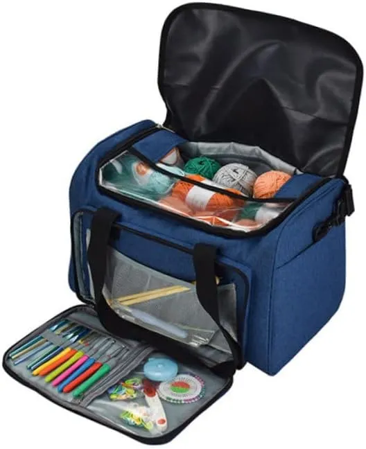 Hohopeti Multi-Pocket Handbag Large Capacity Woolen Yarn Storage Bag Fashion Shoulder Bag Outdoor Travel Accessory