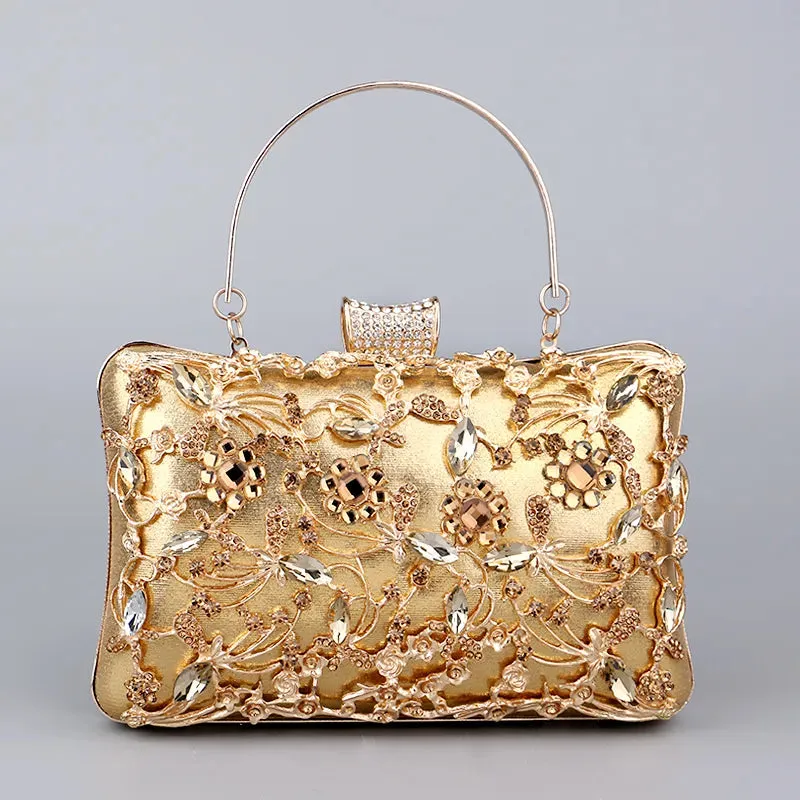 Hollow Out Style Women Evening Bags Rhinestones Metal Luxury Design Day Clutch Rhinestones Shoulder Party Purse