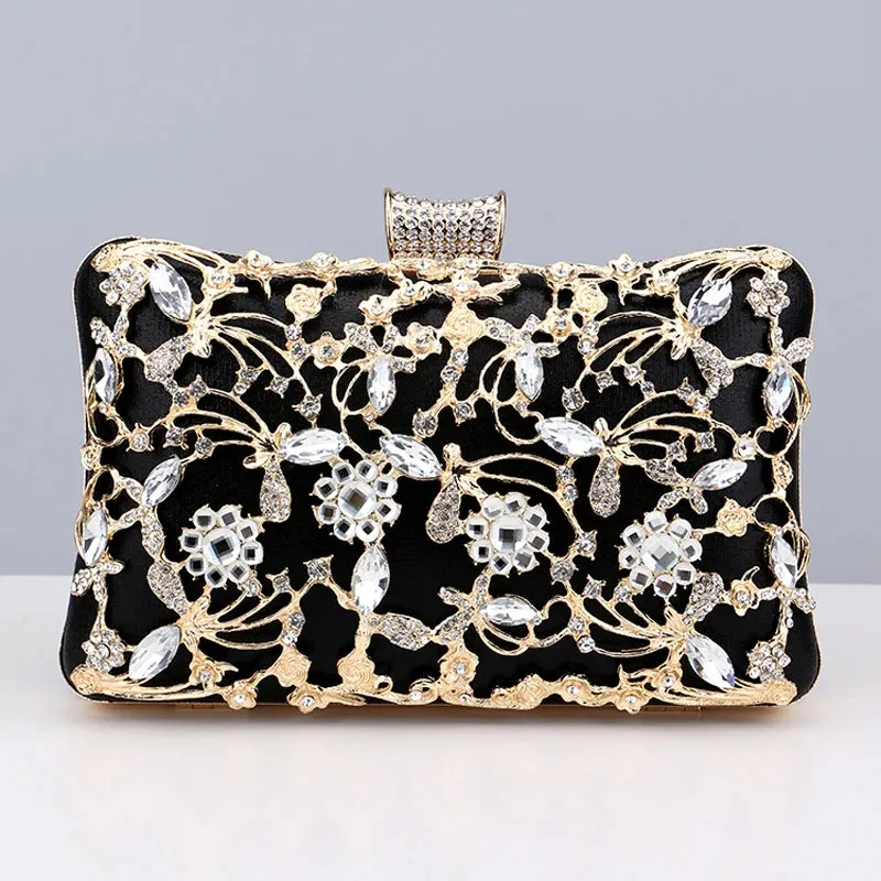 Hollow Out Style Women Evening Bags Rhinestones Metal Luxury Design Day Clutch Rhinestones Shoulder Party Purse