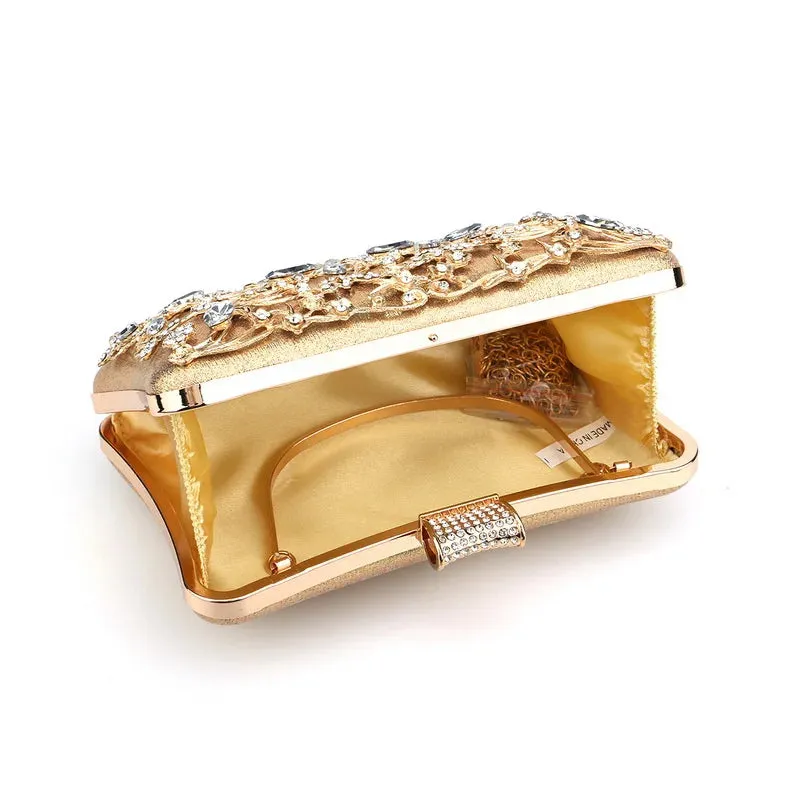 Hollow Out Style Women Evening Bags Rhinestones Metal Luxury Design Day Clutch Rhinestones Shoulder Party Purse