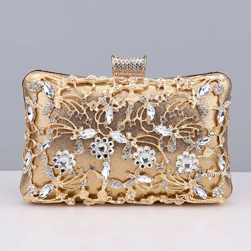 Hollow Out Style Women Evening Bags Rhinestones Metal Luxury Design Day Clutch Rhinestones Shoulder Party Purse