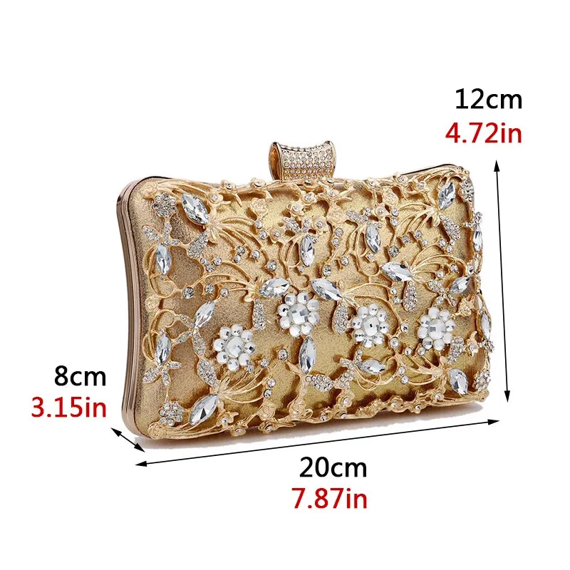 Hollow Out Style Women Evening Bags Rhinestones Metal Luxury Design Day Clutch Rhinestones Shoulder Party Purse