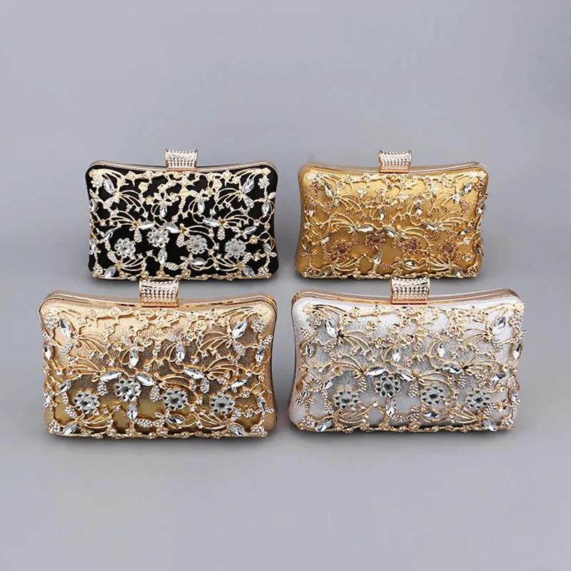 Hollow Out Style Women Evening Bags Rhinestones Metal Luxury Design Day Clutch Rhinestones Shoulder Party Purse