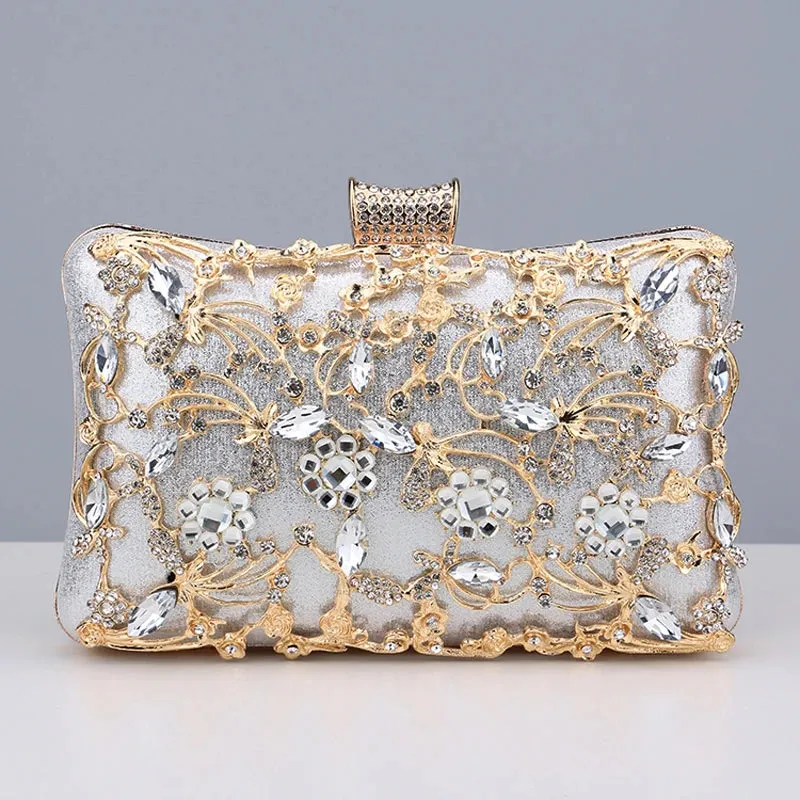 Hollow Out Style Women Evening Bags Rhinestones Metal Luxury Design Day Clutch Rhinestones Shoulder Party Purse