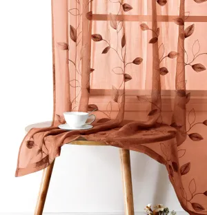 HOMEIDEAS Burnt Orange Sheer Curtains 84 Inches Long 2 Panels Embroidered Floral Pattern Semi Sheer Window Curtains for Bedroom Living Room