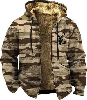 Hoodies for Men Oversized Full Zip Fleece Sherpa Lined Jackets Coat Camo Print Winter Thermal Outerwear Big and Tall