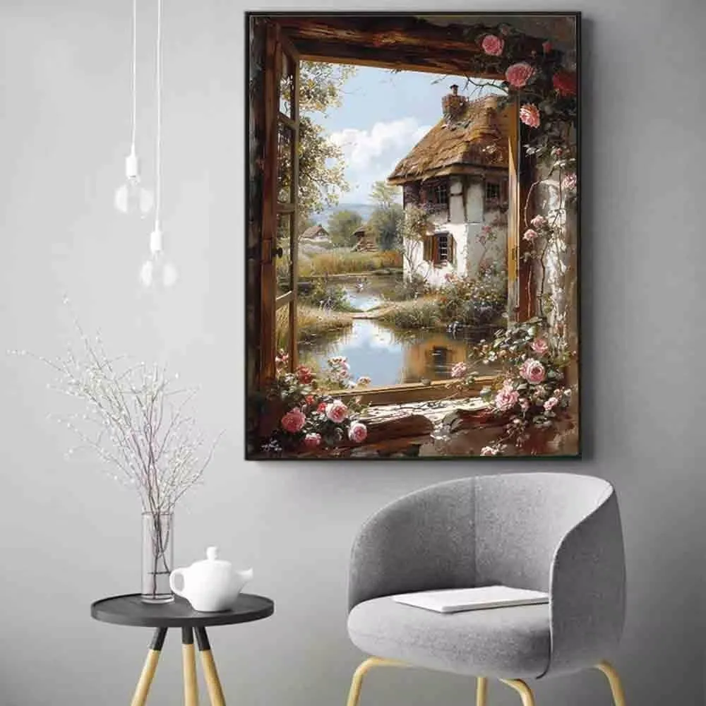 House Diamond Painting Flower Diamond Art Kits for Adults, DIY 5D Gem Art Painting Kit Round Full Drill Crystal Dots Embroidery Pictures Crafts, Home Wall Decor Gifts, Hobbies for Women 24x32in -15a9