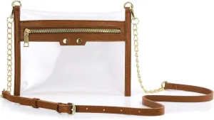 HOXIS Clear Zipper Purse Stadium Approved Women Chain Crossbody Bag Convertible Wristlet Clutch