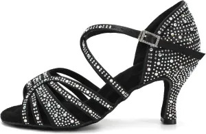 HROYL Women Rhinestone Ballroom Dance Shoes Latin Salsa Performance Dance Shoes YCL356