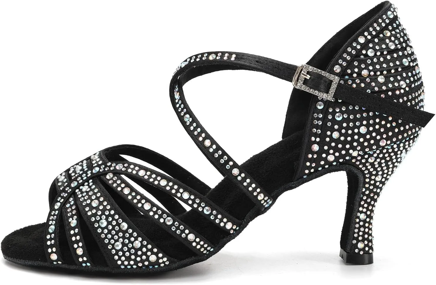 HROYL Women Rhinestone Ballroom Dance Shoes Latin Salsa Performance Dance Shoes YCL356