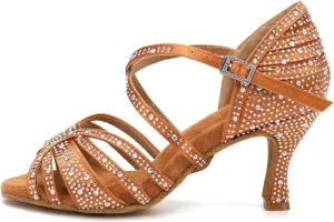 HROYL Women Rhinestone Ballroom Dance Shoes Latin Salsa Performance Dance Shoes YCL356