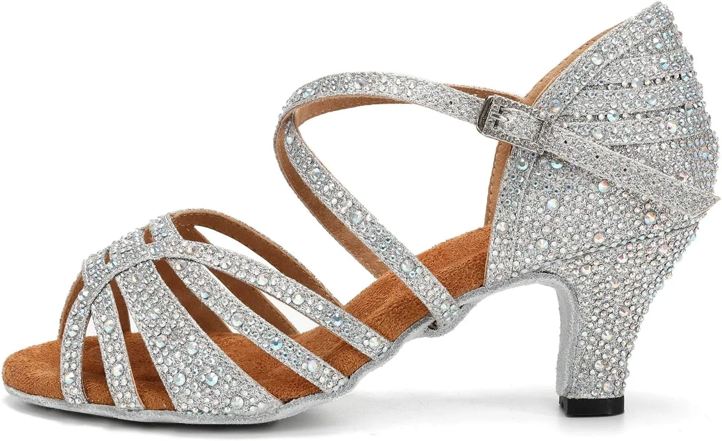 HROYL Women Rhinestone Ballroom Dance Shoes Latin Salsa Performance Dance Shoes YCL356