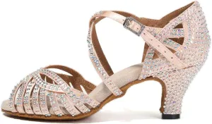 HROYL Women Rhinestone Ballroom Dance Shoes Latin Salsa Practice Performance Dance Shoes YCL380