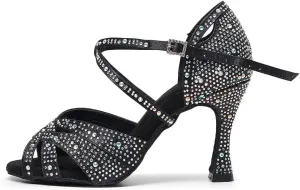 HROYL Women Rhinestone Ballroom Dance Shoes Latin Salsa Practice Performance Dance Shoes YCL388
