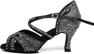 HROYL Women Rhinestone Ballroom Dance Shoes Latin Salsa Practice Performance Dance Shoes YCL388