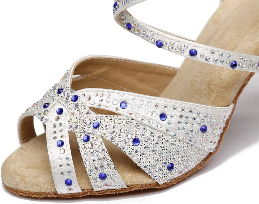 HROYL Women Rhinestone Ballroom Dance Shoes Latin Salsa Practice Performance Dance Shoes YCL388