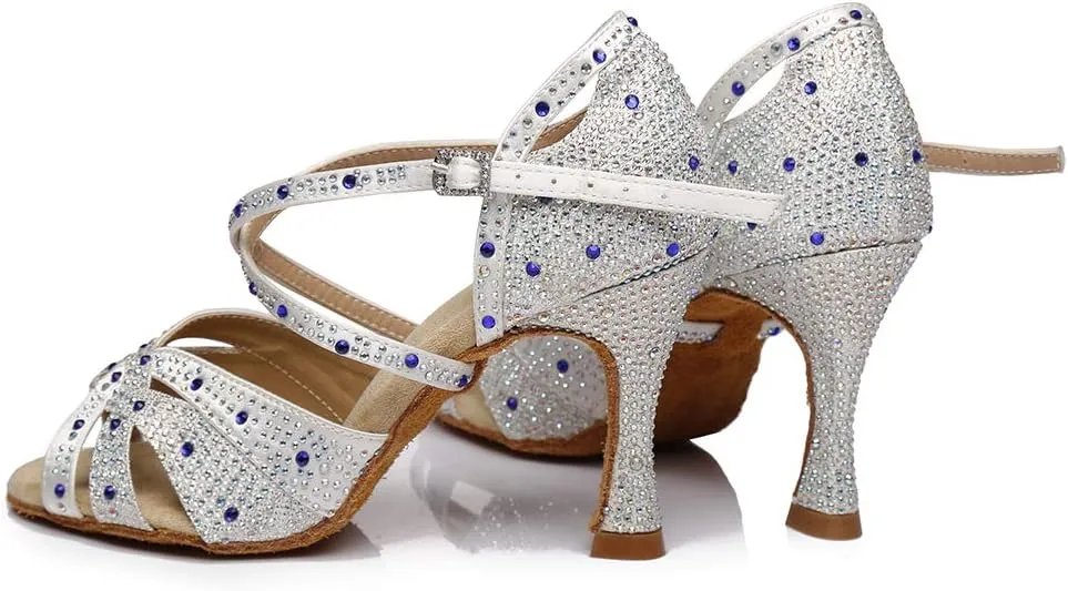 HROYL Women Rhinestone Ballroom Dance Shoes Latin Salsa Practice Performance Dance Shoes YCL388