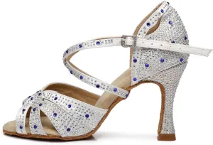 HROYL Women Rhinestone Ballroom Dance Shoes Latin Salsa Practice Performance Dance Shoes YCL388