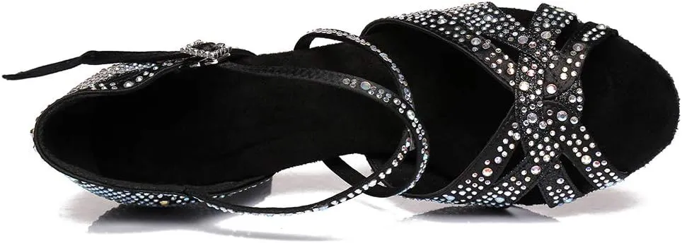 HROYL Women Rhinestone Ballroom Dance Shoes Latin Salsa Practice Performance Dance Shoes YCL388